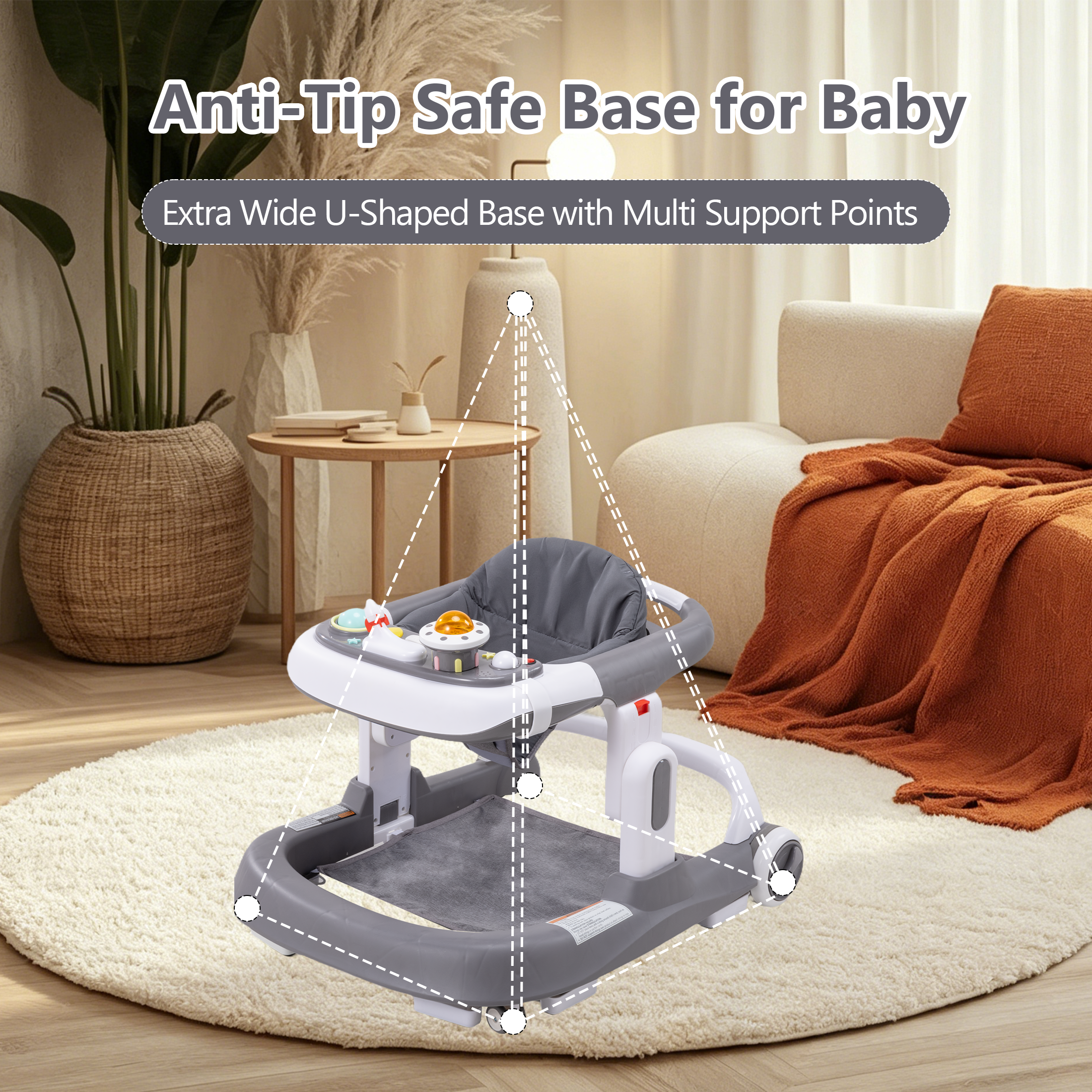 PRVAETU 4-in-1 Baby Walker with Wheels, Adjustable Height, Music and Light for Girls Boys Infant 6-18 Months