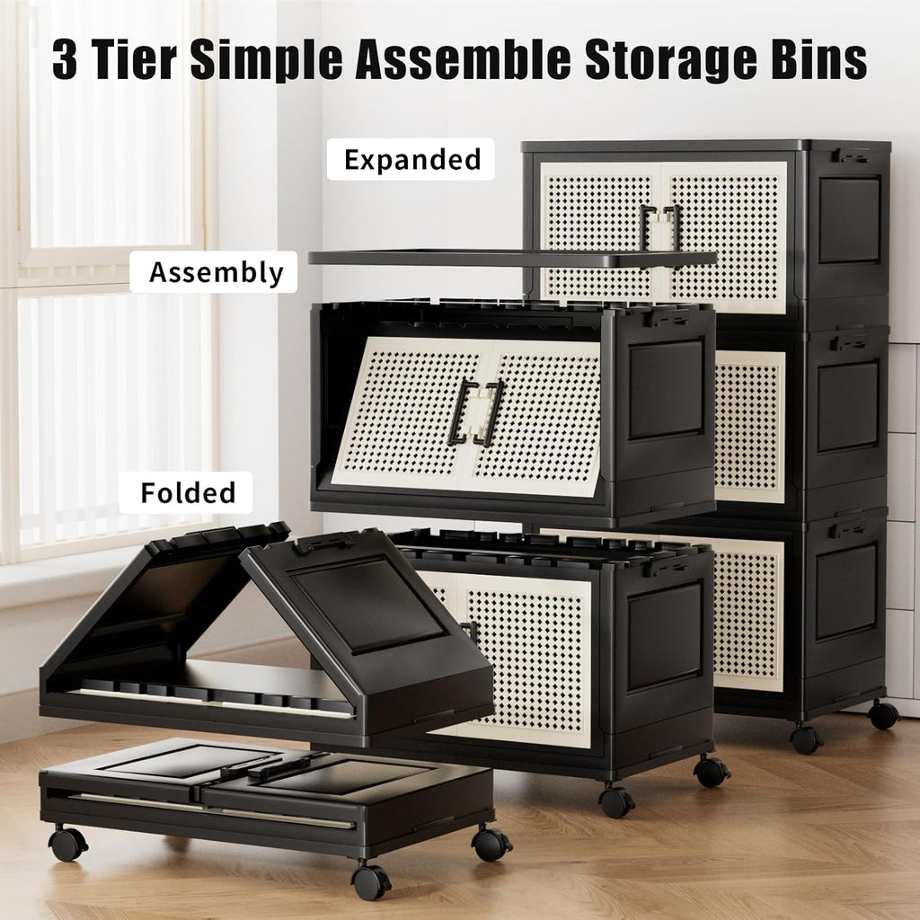 PRVAETU Stackable Storage Bins with Lids Storage Containers W/ Wheels,Collapsible Plastic Closet Organizers for Home,Office,Dorm