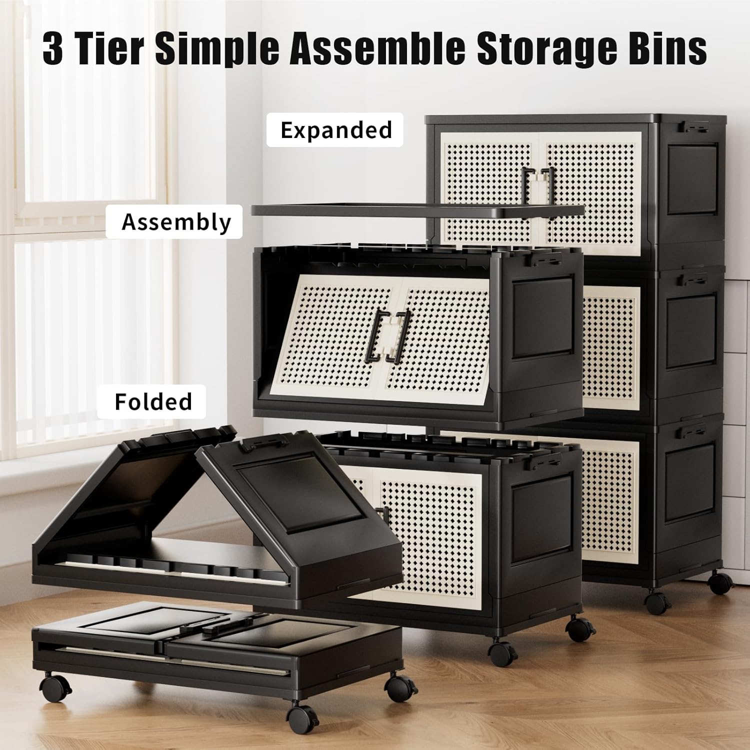 PRVAETU Stackable Storage Bins with Lids Storage Containers W/ Wheels,Collapsible Plastic Closet Organizers for Home,Office,Dorm