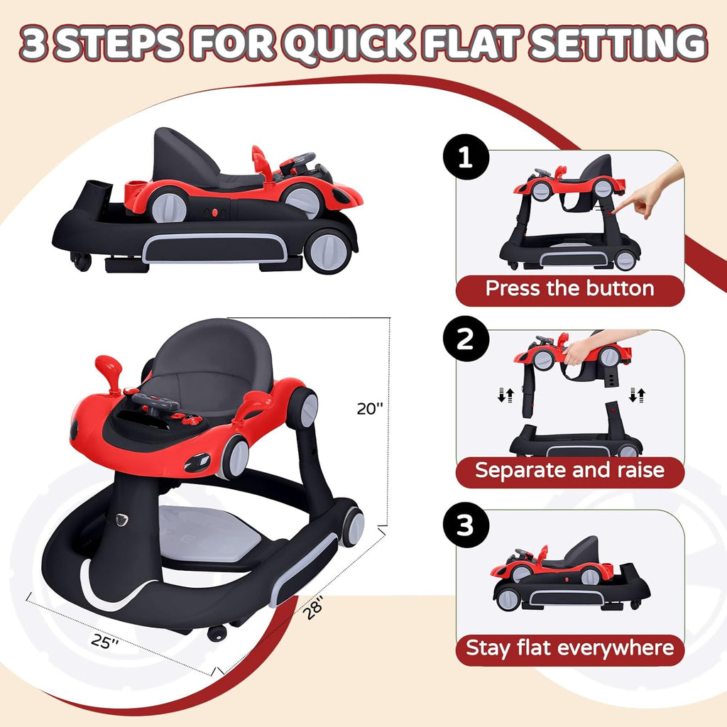 PRVAETU 5 in 1 Baby Walker for Boys Girls,Foldable,Music,Light,Jumper,Rocking,Push,Height Adjustable Training Activity for Babies Infant 6-18 Months