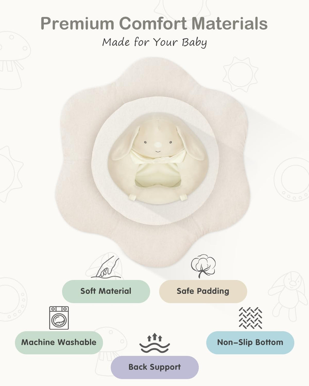 PRVAETU Baby Gym Play Mat, Sitting-up Babies Seats for Infants,with 5 Detachable Toys, Infant Toddler Activity Tummy Time Playmats for Newborn 0-12 Months