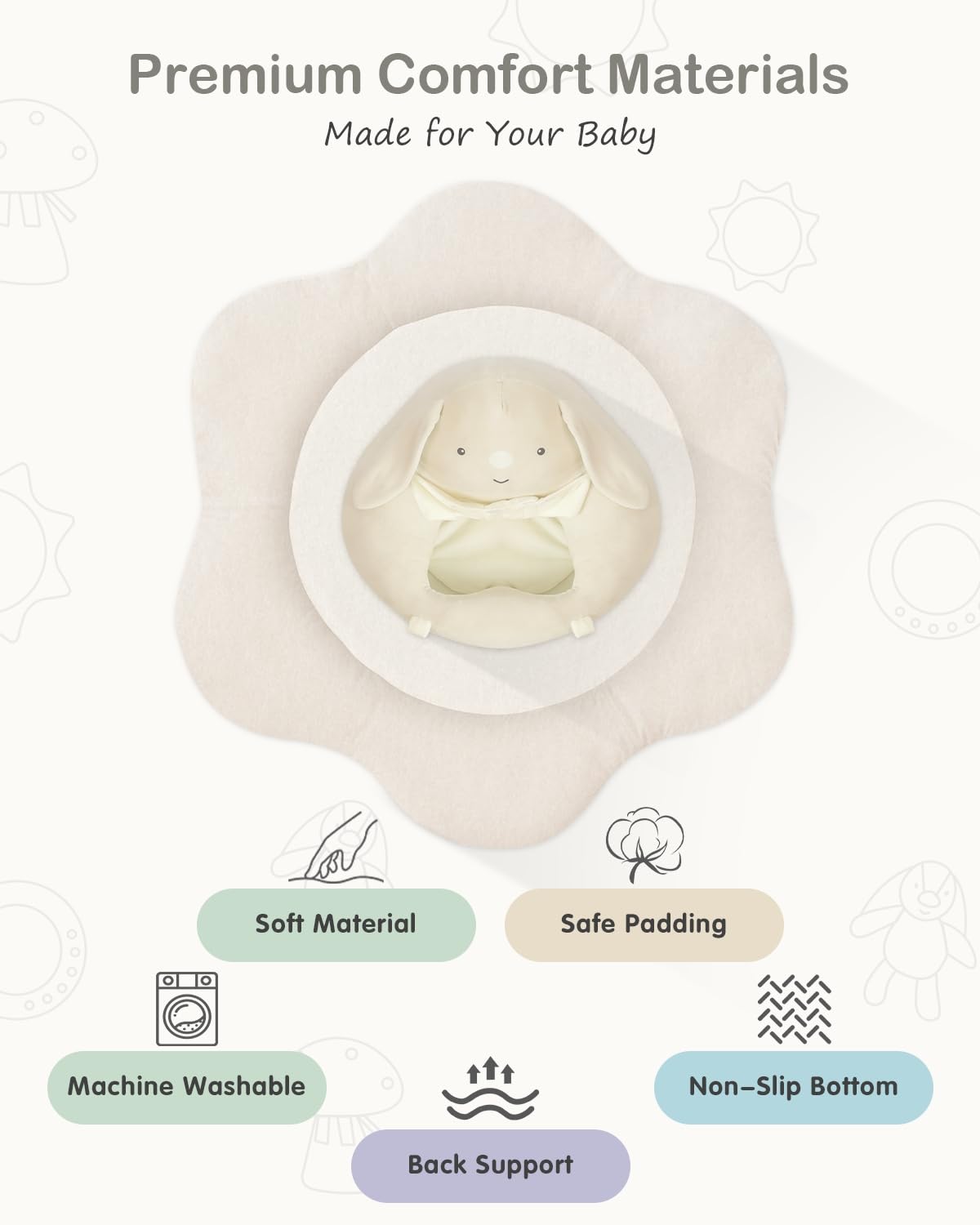 PRVAETU Baby Gym Play Mat, Sitting-up Babies Seats for Infants,with 5 Detachable Toys, Infant Toddler Activity Tummy Time Playmats for Newborn 0-12 Months