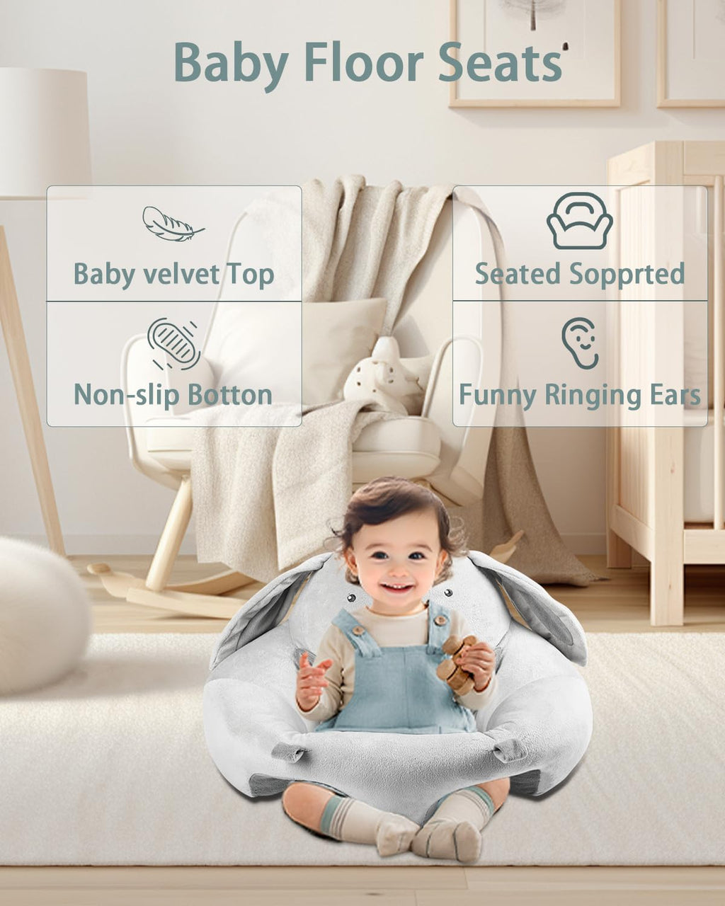 PRVAETU Baby Gym Play Mat, Sitting-up Babies Seats for Infants,with 5 Detachable Toys, Infant Toddler Activity Tummy Time Playmats for Newborn 0-12 Months