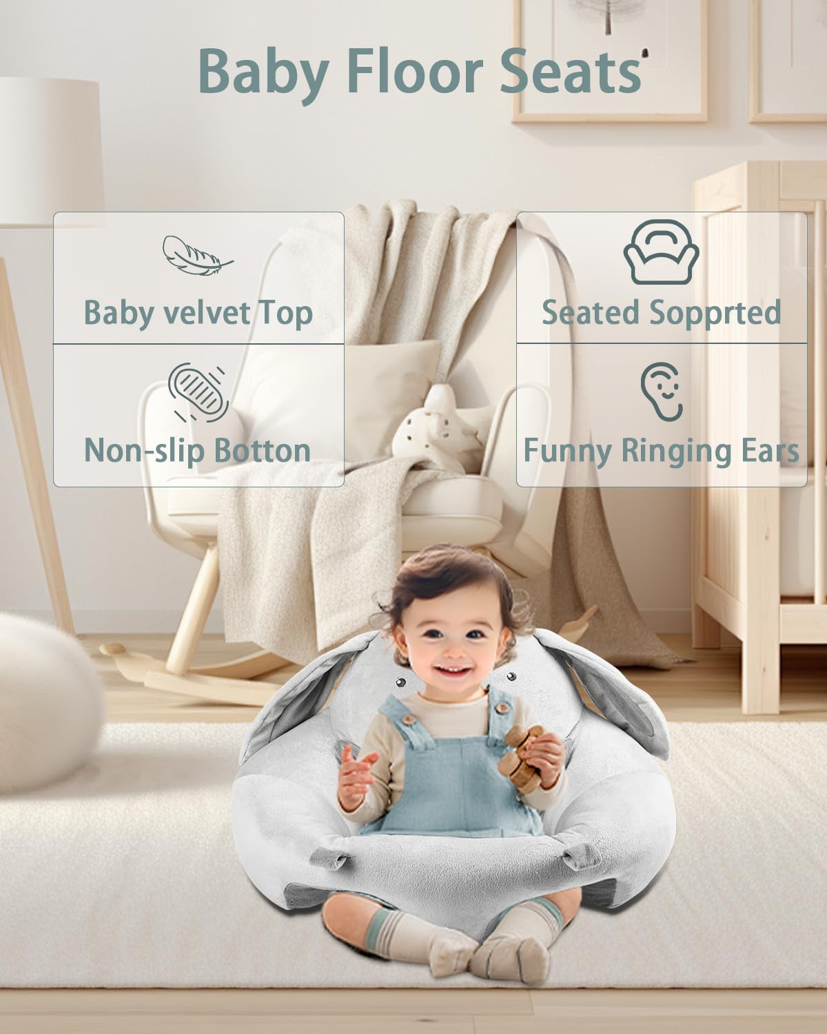PRVAETU Baby Gym Play Mat, Sitting-up Babies Seats for Infants,with 5 Detachable Toys, Infant Toddler Activity Tummy Time Playmats for Newborn 0-12 Months