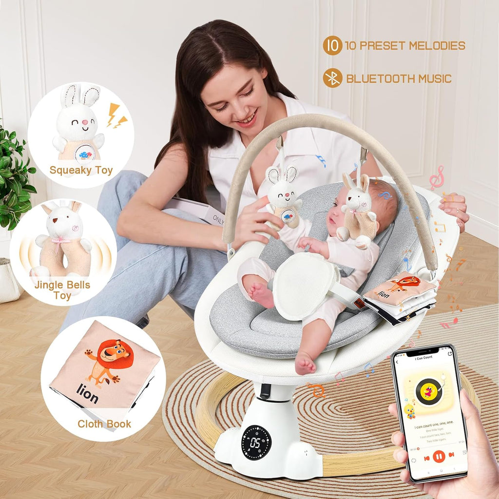 PRVAETU Portable Electric Baby Swing for Infants Toddler, 5 Speed, 10 Lullabies, 5-Point Harness, Remote Control