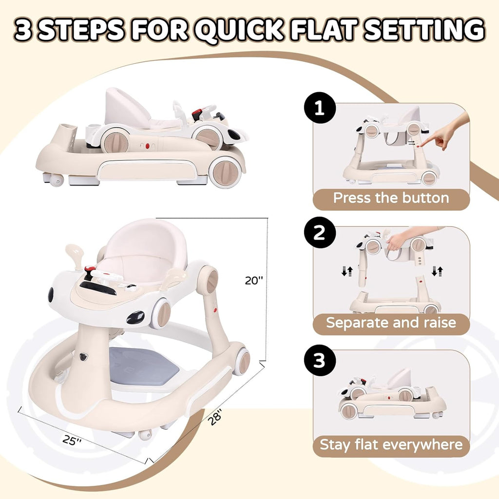 PRVAETU 5 in 1 Baby Walker for Boys Girls,Foldable,Music,Light,Jumper,Rocking,Push,Height Adjustable Training Activity for Babies Infant 6-18 Months
