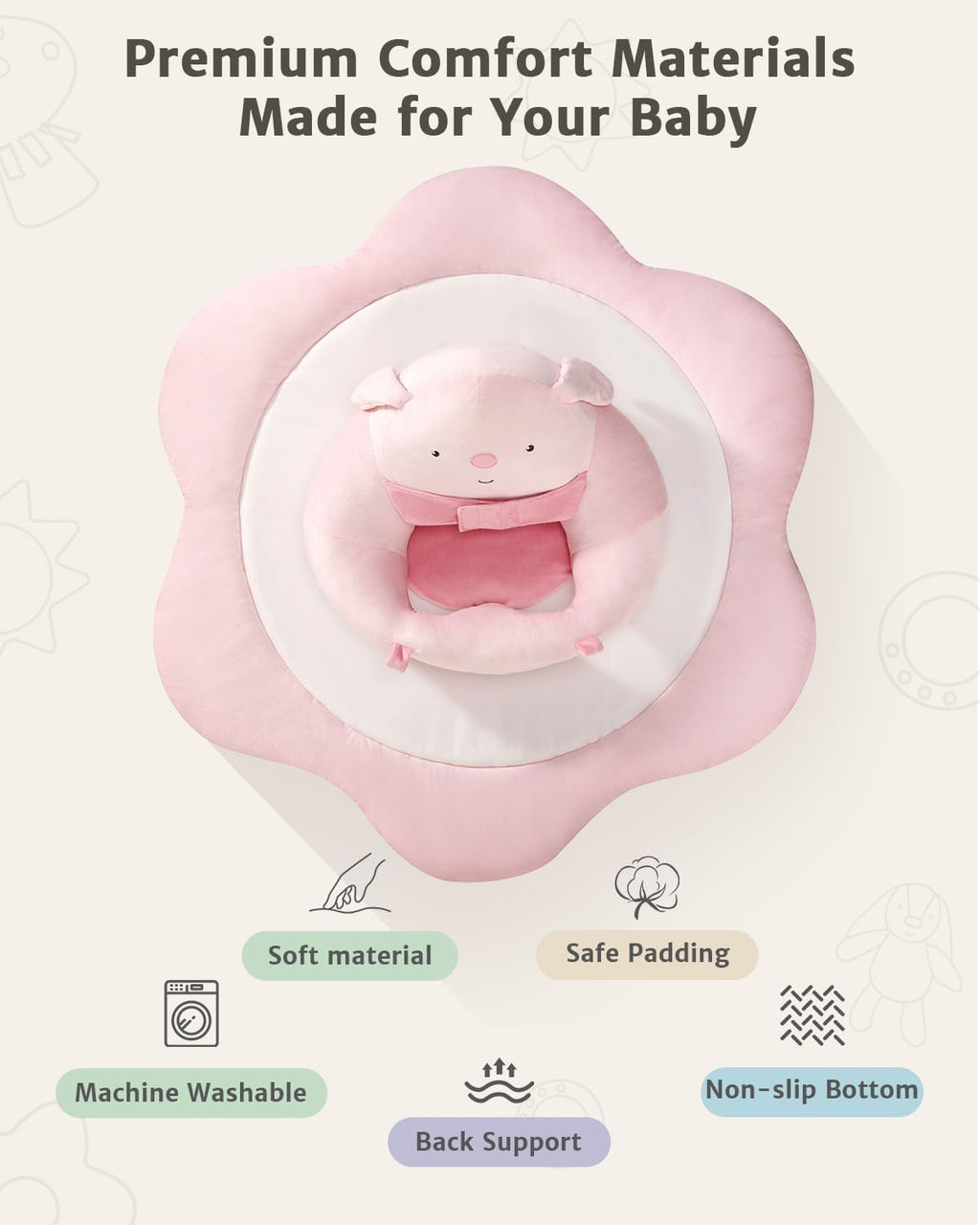 PRVAETU Baby Gym Play Mat, Sitting-up Babies Seats for Infants,with 5 Detachable Toys, Infant Toddler Activity Tummy Time Playmats for Newborn 0-12 Months