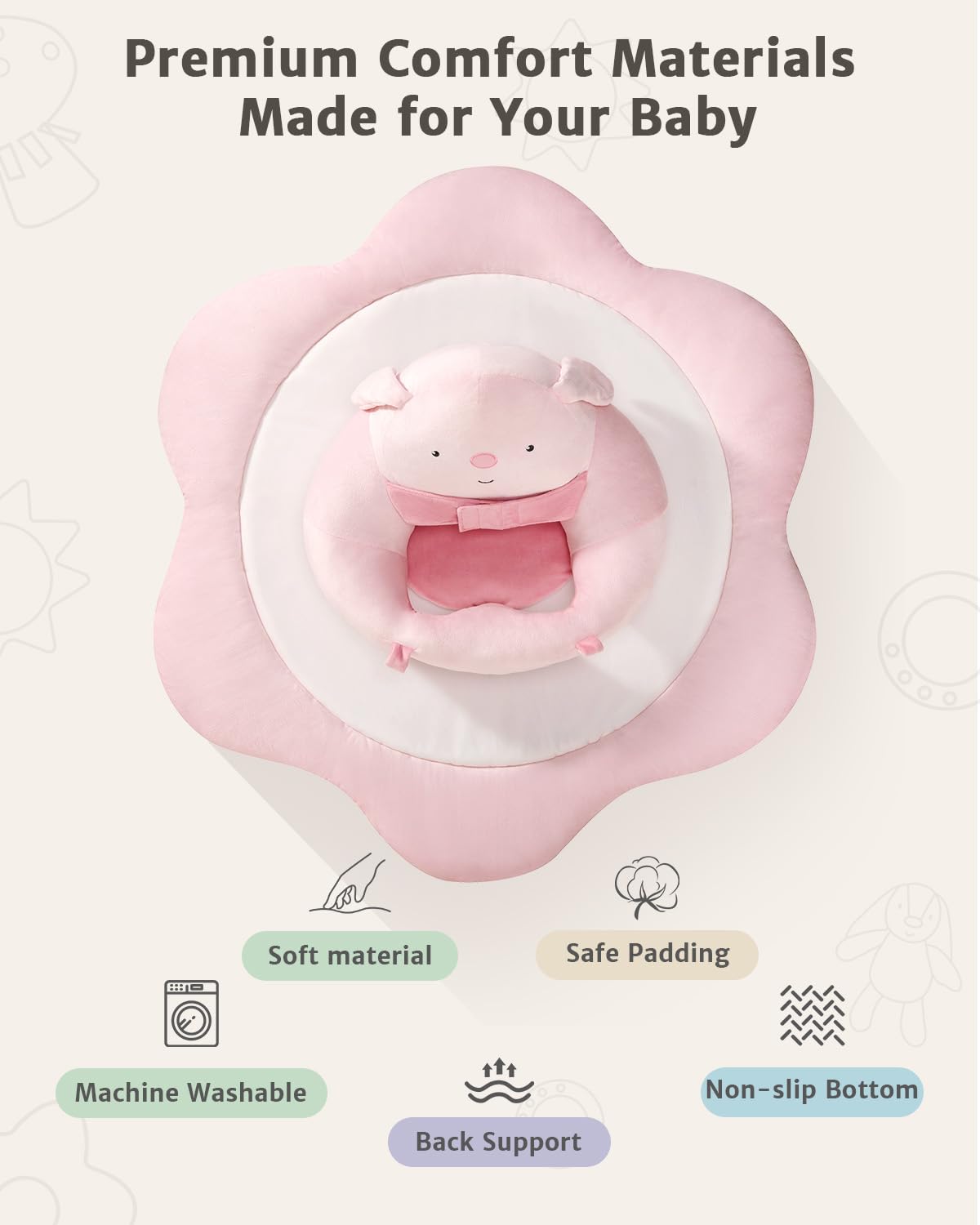 PRVAETU Baby Gym Play Mat, Sitting-up Babies Seats for Infants,with 5 Detachable Toys, Infant Toddler Activity Tummy Time Playmats for Newborn 0-12 Months
