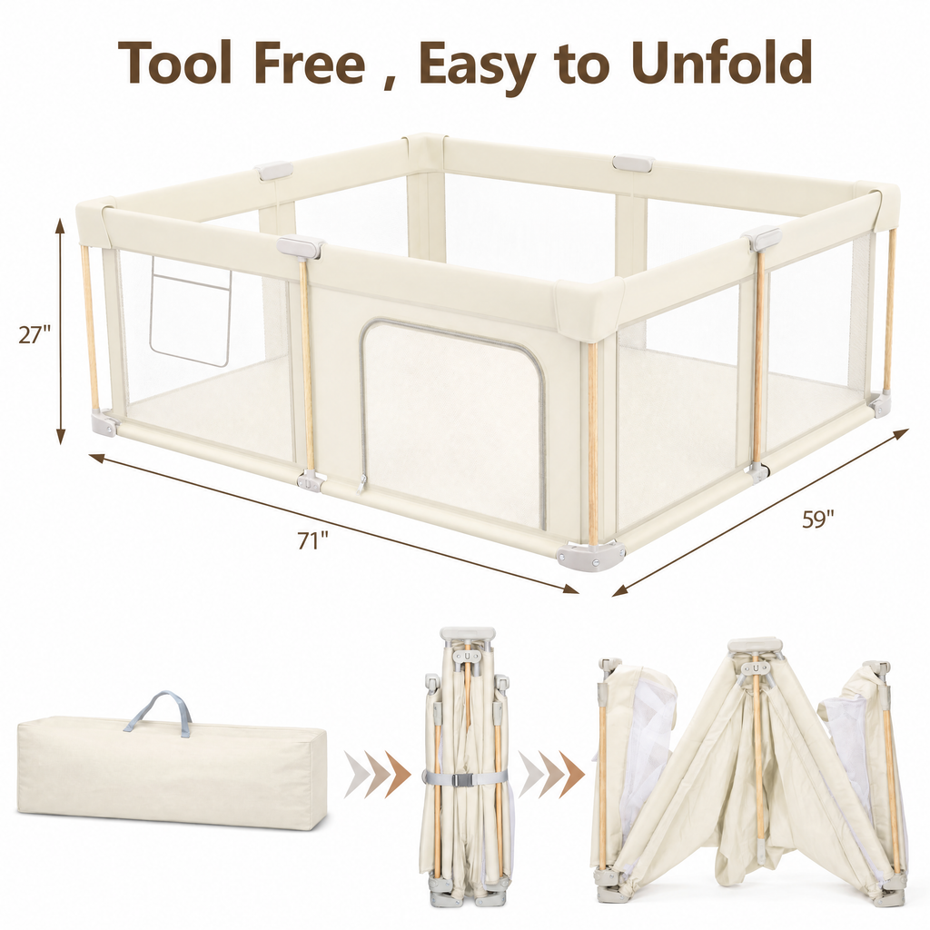 PRVAETU Foldable Baby Playpen & Playard with Mat for Boys Girls