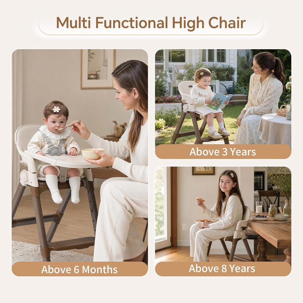 PRVAETU Convertible High Chair for Babies and Toddlers with Removable Easy-Clean Tray, Adjustable Legs, Foldable Feeding Chair