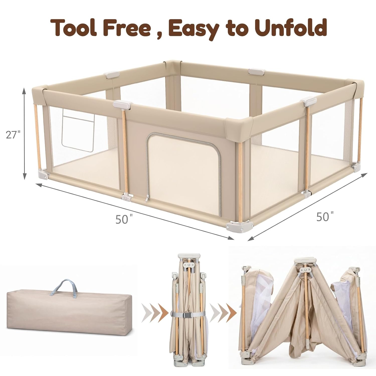 PRVAETU Foldable Baby Playpen with Mat, Play Yard Fence for Babies Boys Girls Toddlers, Large Playard W/ 300D Fabric for Infant and Kids