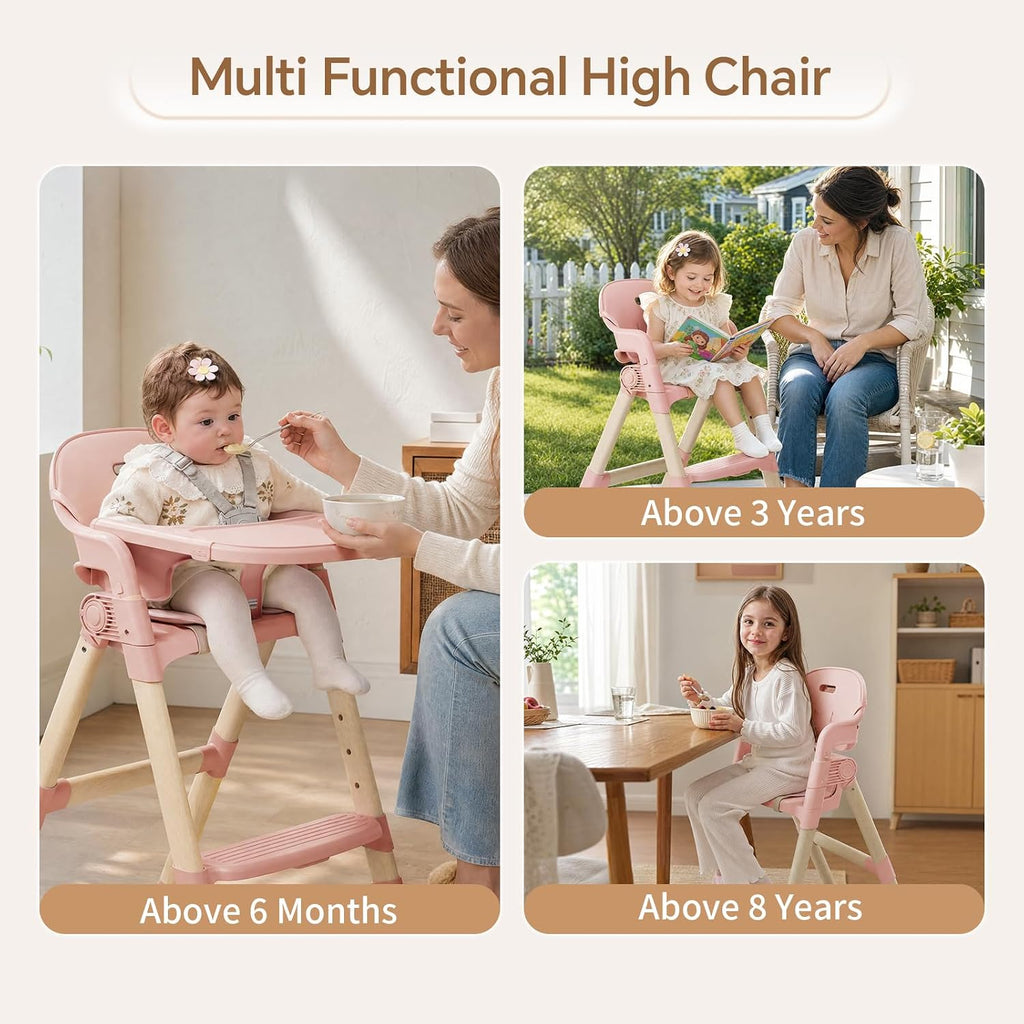 PRVAETU Convertible High Chair for Babies and Toddlers with Removable Easy-Clean Tray, Adjustable Legs, Foldable Feeding Chair