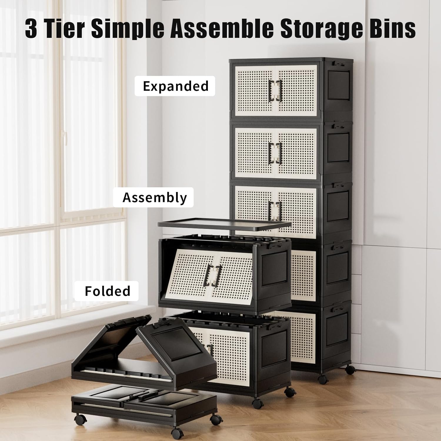 PRVAETU Stackable Storage Bins with Lids Storage Containers W/ Wheels,Collapsible Plastic Closet Organizers for Home,Office,Dorm