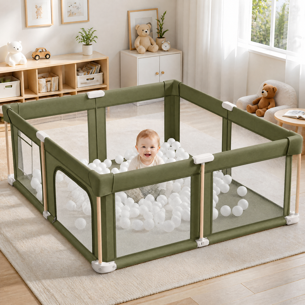 PRVAETU Foldable Baby Playpen & Playard with Mat for Boys Girls