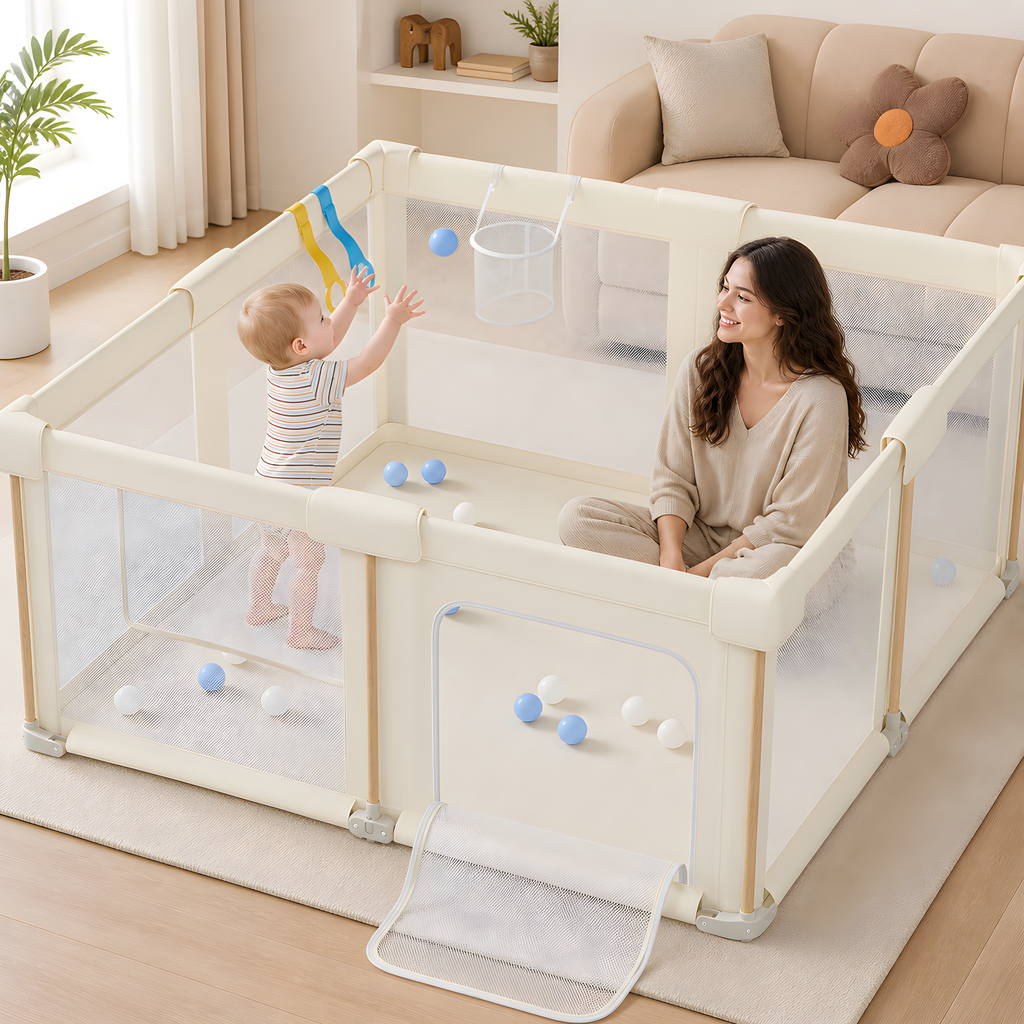 PRVAETU Foldable Baby Playpen & Playard with Mat for Boys Girls