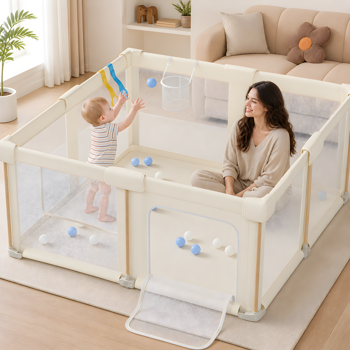 PRVAETU Foldable Baby Playpen & Playard with Mat for Boys Girls