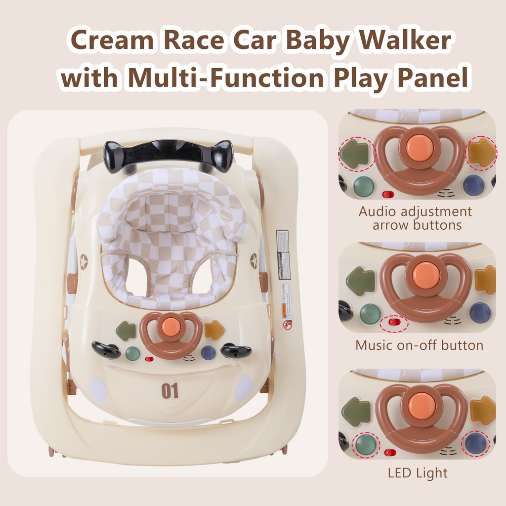 PRVAETU 5 in 1 Baby Walker Car-Shaped with Music,Lights,Foldable,Jumper,Rocking,Removable Plate for Infant Boys 6-18 Months