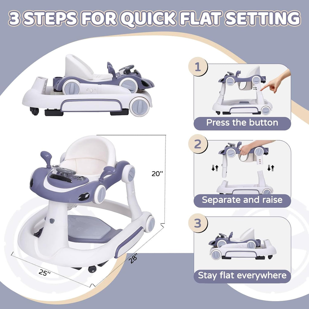 PRVAETU 5 in 1 Baby Walker for Boys Girls,Foldable,Music,Light,Jumper,Rocking,Push,Height Adjustable Training Activity for Babies Infant 6-18 Months