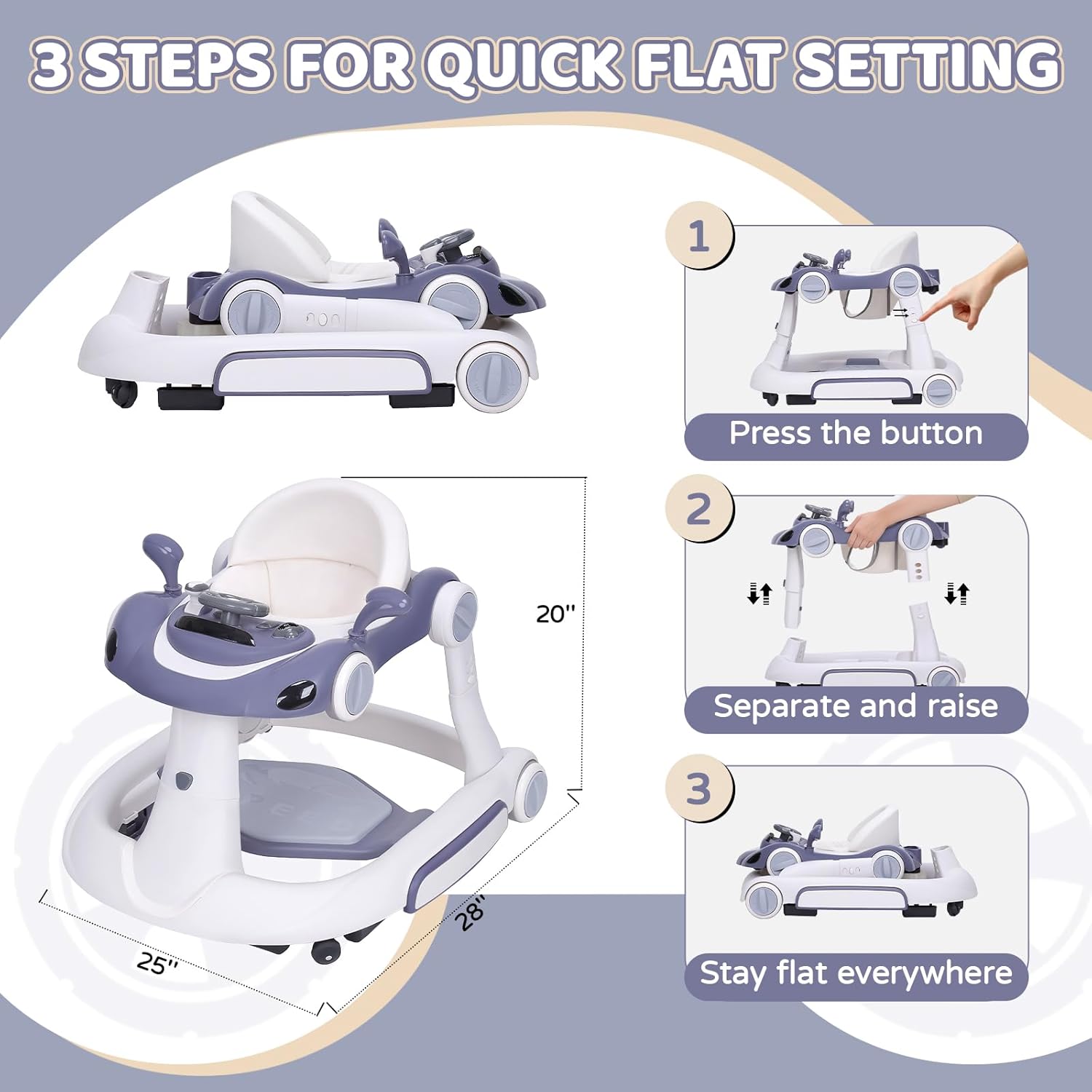 PRVAETU 5 in 1 Baby Walker for Boys Girls,Foldable,Music,Light,Jumper,Rocking,Push,Height Adjustable Training Activity for Babies Infant 6-18 Months