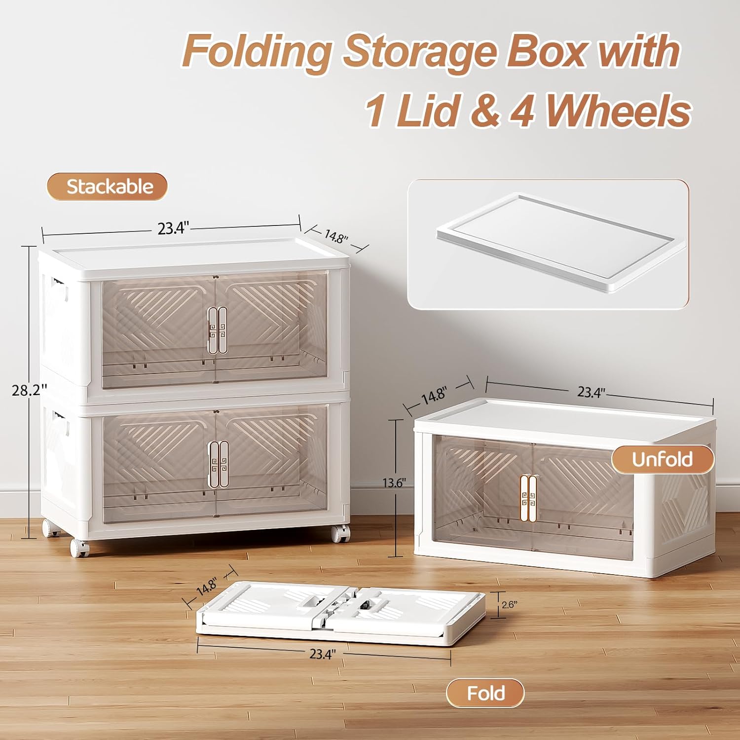 PRVAETU Storage Bins Storage Containers with Wheels and Magnetic Doors, Plastic Clothes Closet Organizers and Storage Box for Home and Office