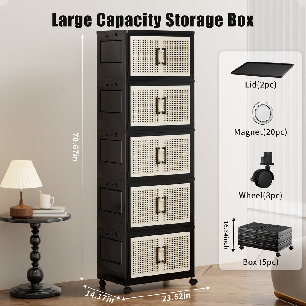 PRVAETU Stackable Storage Bins with Lids Storage Containers W/ Wheels,Collapsible Plastic Closet Organizers for Home,Office,Dorm