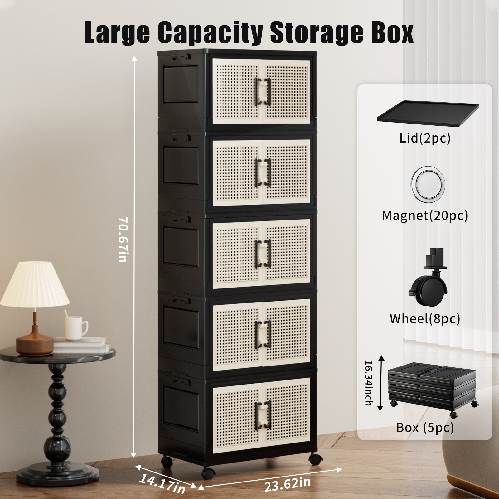PRVAETU Stackable Storage Bins with Lids Storage Containers W/ Wheels,Collapsible Plastic Closet Organizers for Home,Office,Dorm