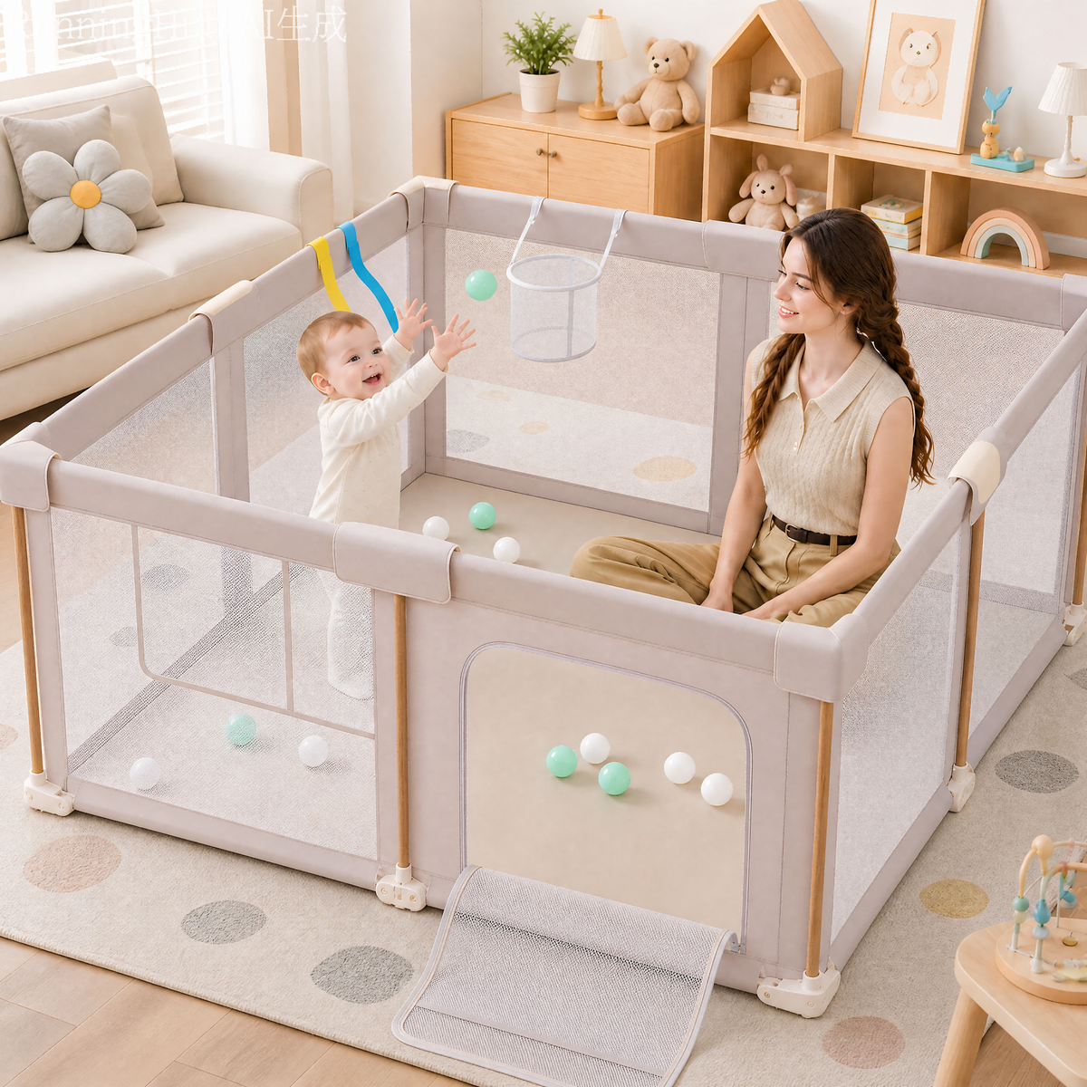 PRVAETU 51*59 Foldable Baby Playpen & Playard with Mat for Boys Girls
