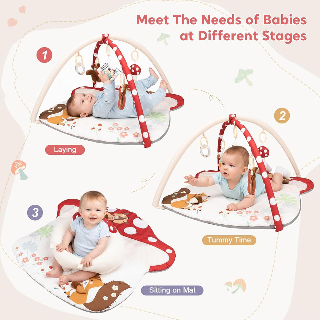 PRVAETU Baby Play Mats Tummy Time Mat for Infant Washable Padded Baby Activity Center with Detachable Toys Non-Slip Baby Gym Playmat