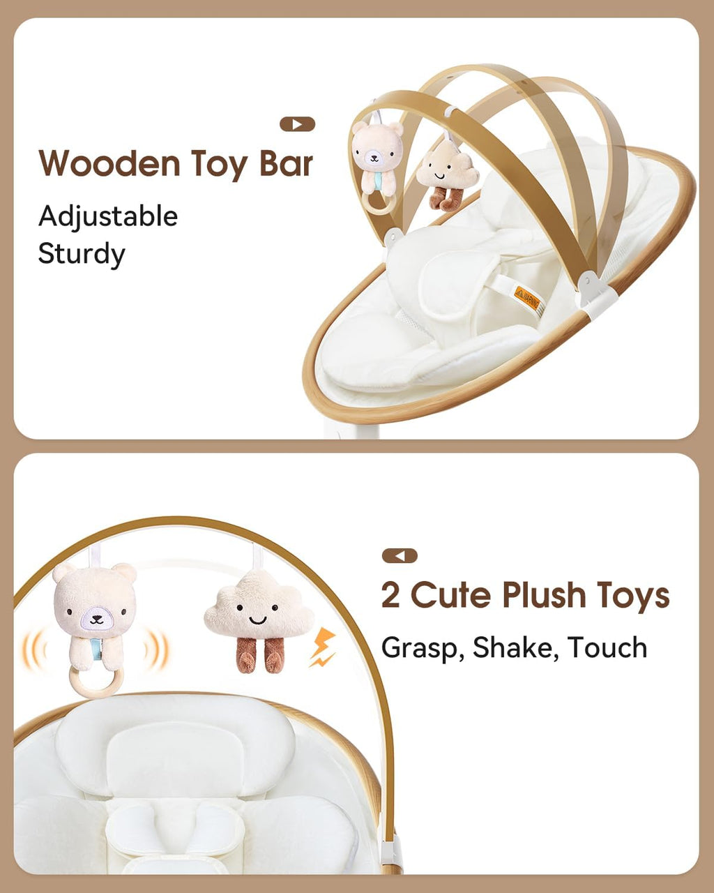 PRVAETU Baby Swing for Infants,5 Speeds,10 Lullabies,5-Point Harness,Electric Rocking Chair for Toddlers with Bluetooth,Remote Control,Touch Panel