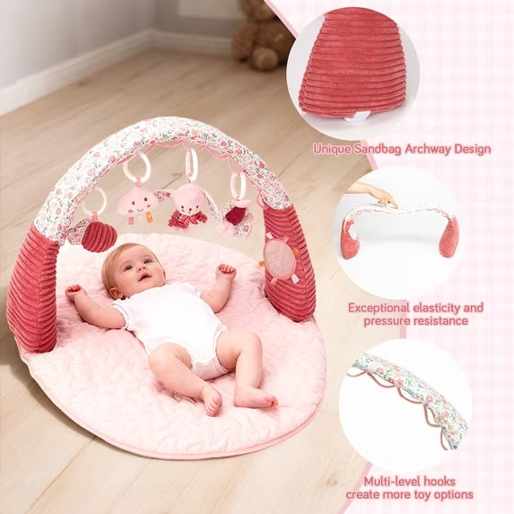 PRVAETU Baby Gym Play Mat, 5 Detachable Sensory Toys, Developmental Playmat for Newborns 0 to 12 Months
