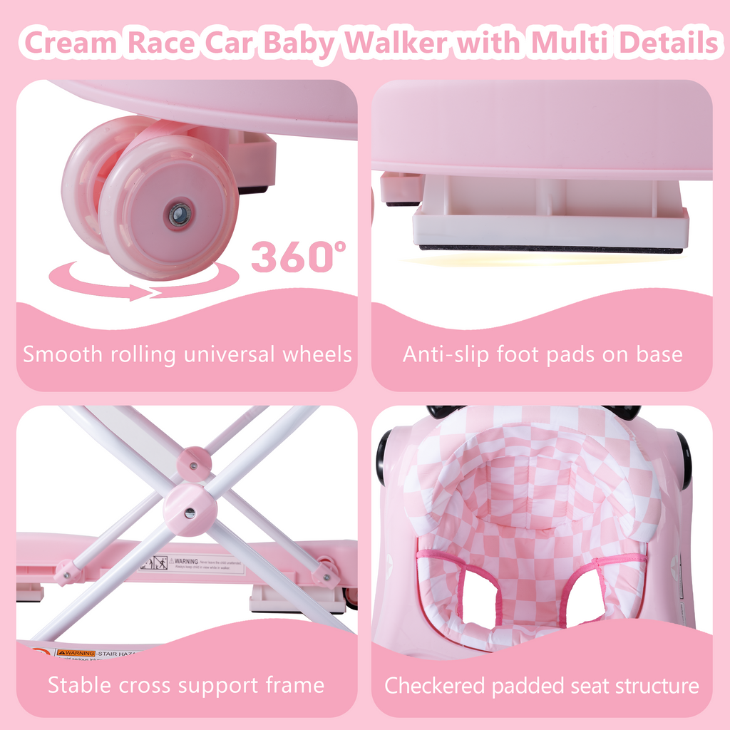 PRVAETU 5 in 1 Baby Walker Car-Shaped with Music,Lights,Foldable,Jumper,Rocking,Removable Plate for Infant Boys 6-18 Months
