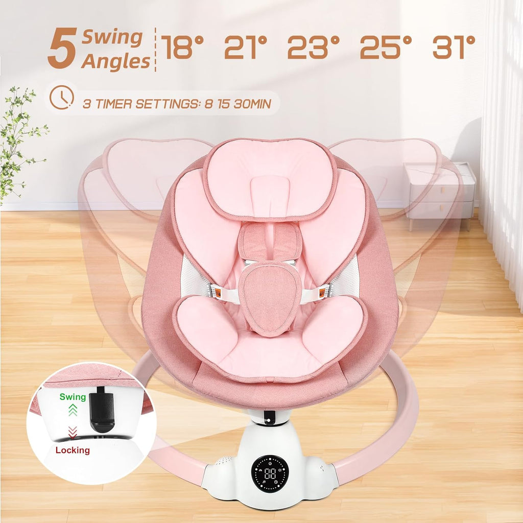 PRVAETU Portable Electric Baby Swing for Infants Toddler, 5 Speed, 10 Lullabies, 5-Point Harness, Remote Control