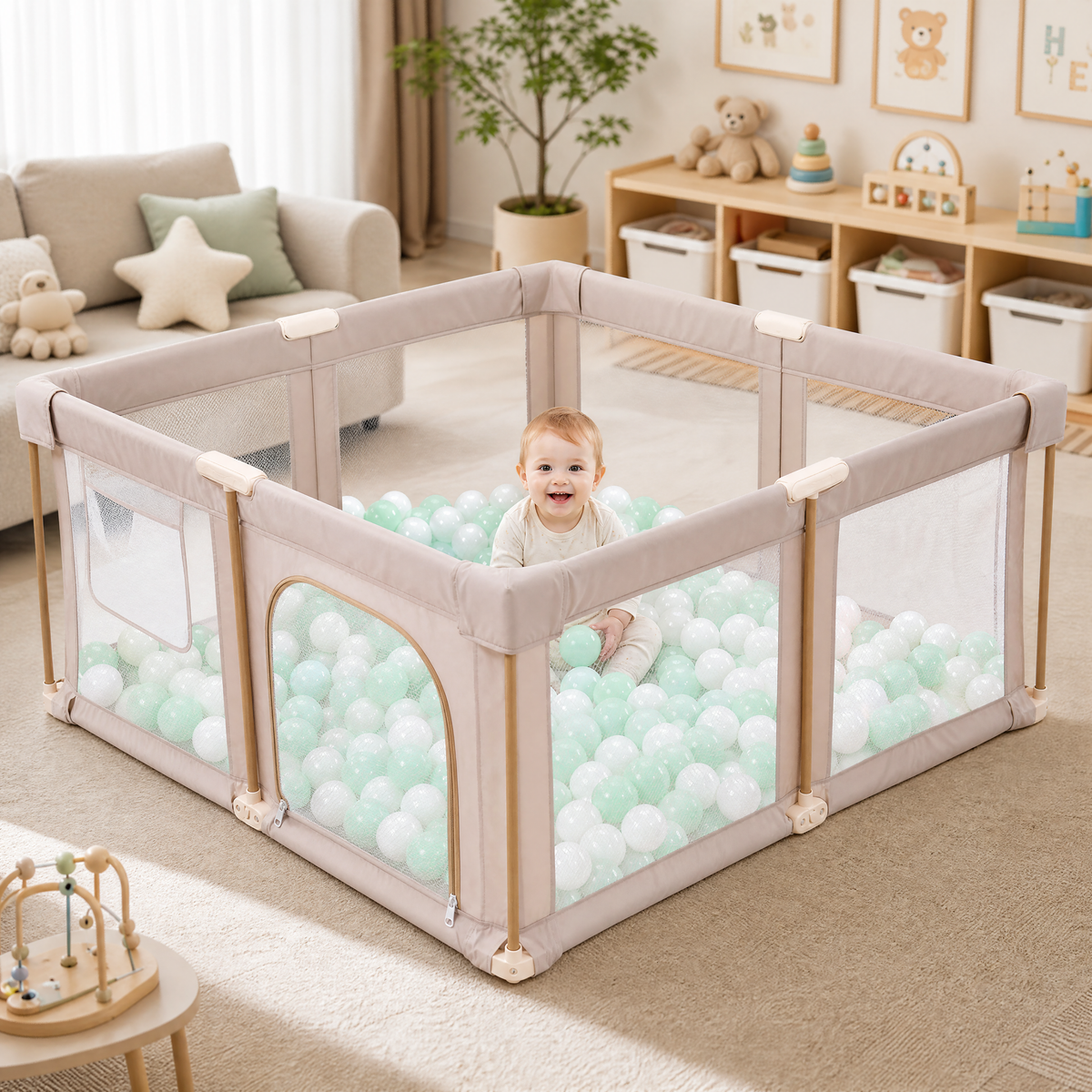 PRVAETU 51*59 Foldable Baby Playpen & Playard with Mat for Boys Girls