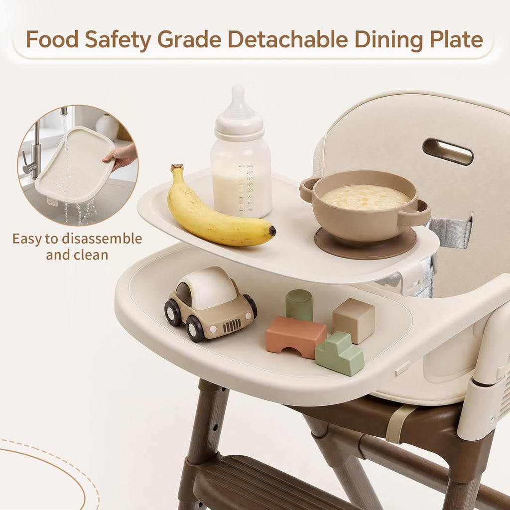 PRVAETU Convertible High Chair for Babies and Toddlers with Removable Easy-Clean Tray, Adjustable Legs, Foldable Feeding Chair