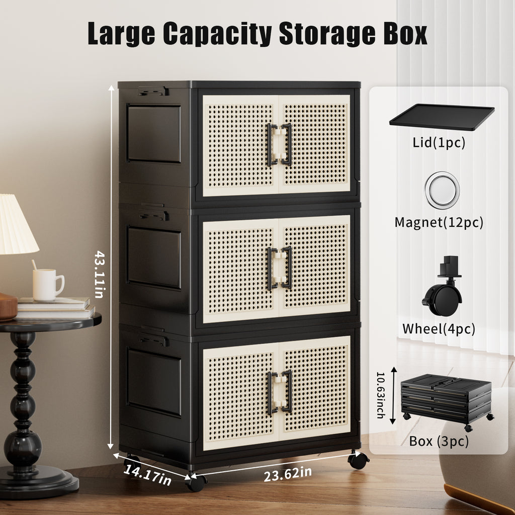 PRVAETU Stackable Storage Bins with Lids Storage Containers W/ Wheels,Collapsible Plastic Closet Organizers for Home,Office,Dorm