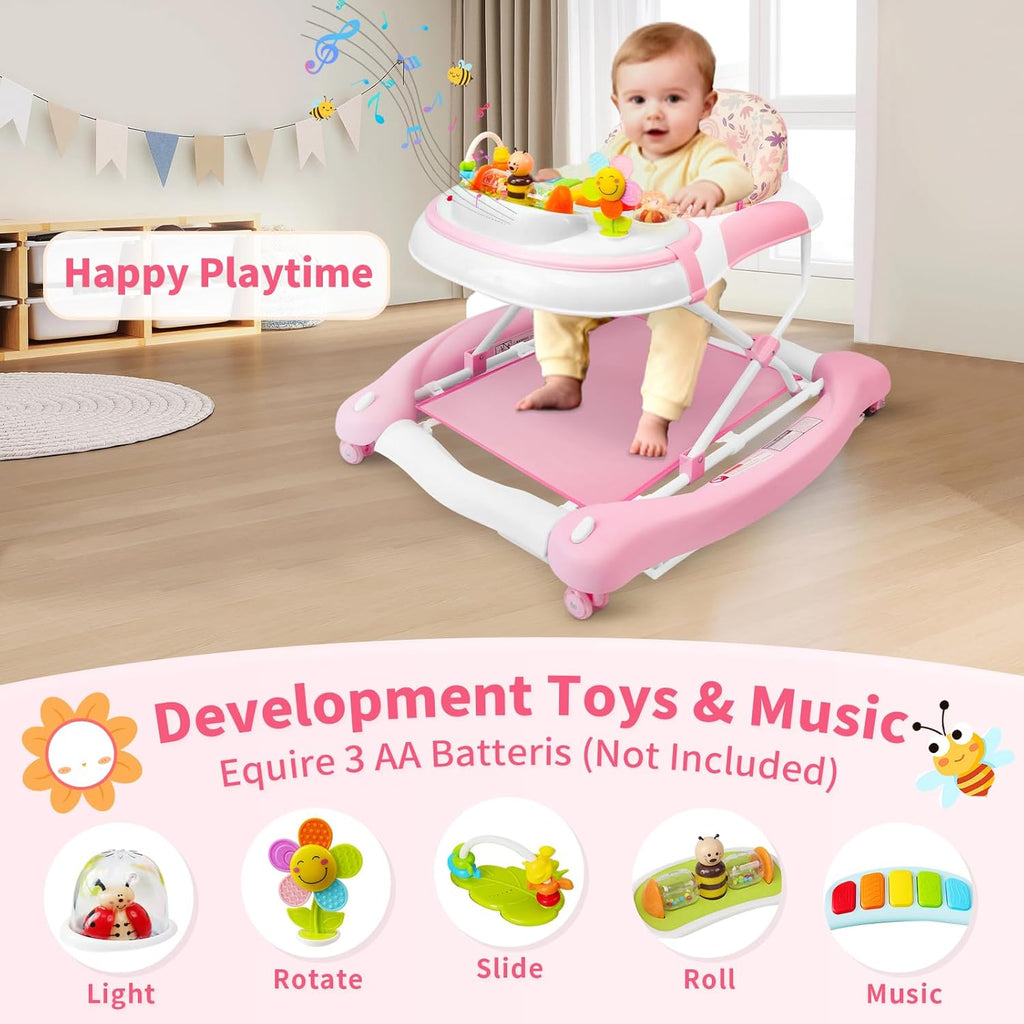 PRVAETU 5 in 1 Baby Walker (Walk,Jumper,Rocking,Push,Eating Mode) for Boys Girls,Foldable,Music & Light,Height Adjustable,Wheels for Infant Babies