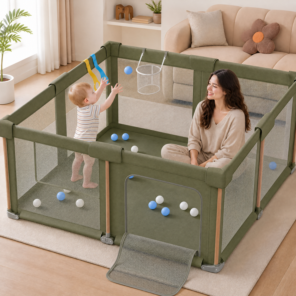 PRVAETU Foldable Baby Playpen & Playard with Mat for Boys Girls