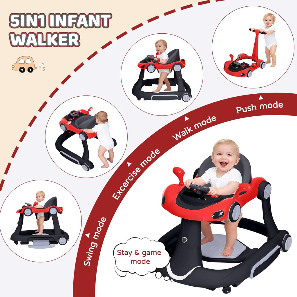 PRVAETU 5 in 1 Baby Walker for Boys Girls,Foldable,Music,Light,Jumper,Rocking,Push,Height Adjustable Training Activity for Babies Infant 6-18 Months