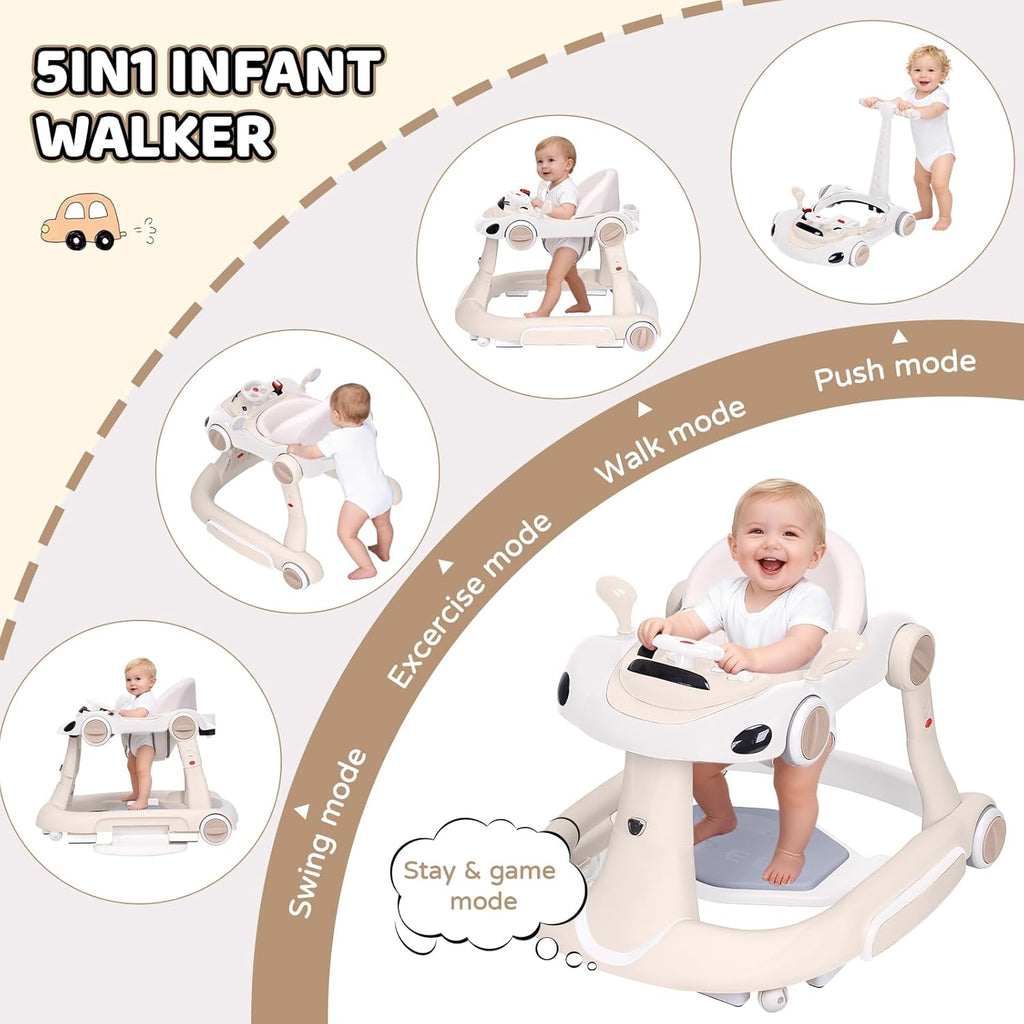 PRVAETU 5 in 1 Baby Walker for Boys Girls,Foldable,Music,Light,Jumper,Rocking,Push,Height Adjustable Training Activity for Babies Infant 6-18 Months