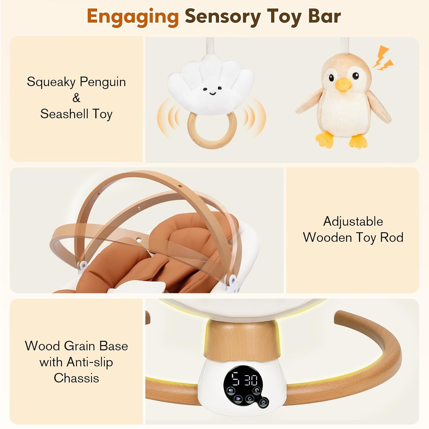 PRVAETU Electric Baby Swing for Infants, Portable Swing with Bluetooth,5 Speeds,3 Timers,10 Lullabies,5-Point Harness,Remote Control