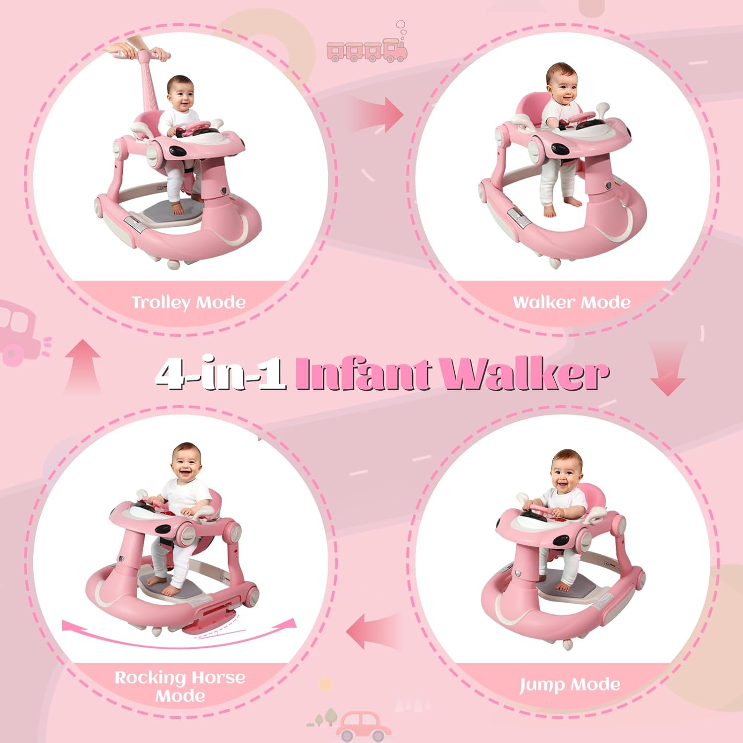PRVAETU 5 in 1 Baby Walker for Boys Girls,Foldable,Music,Light,Jumper,Rocking,Push,Height Adjustable Training Activity for Babies Infant 6-18 Months