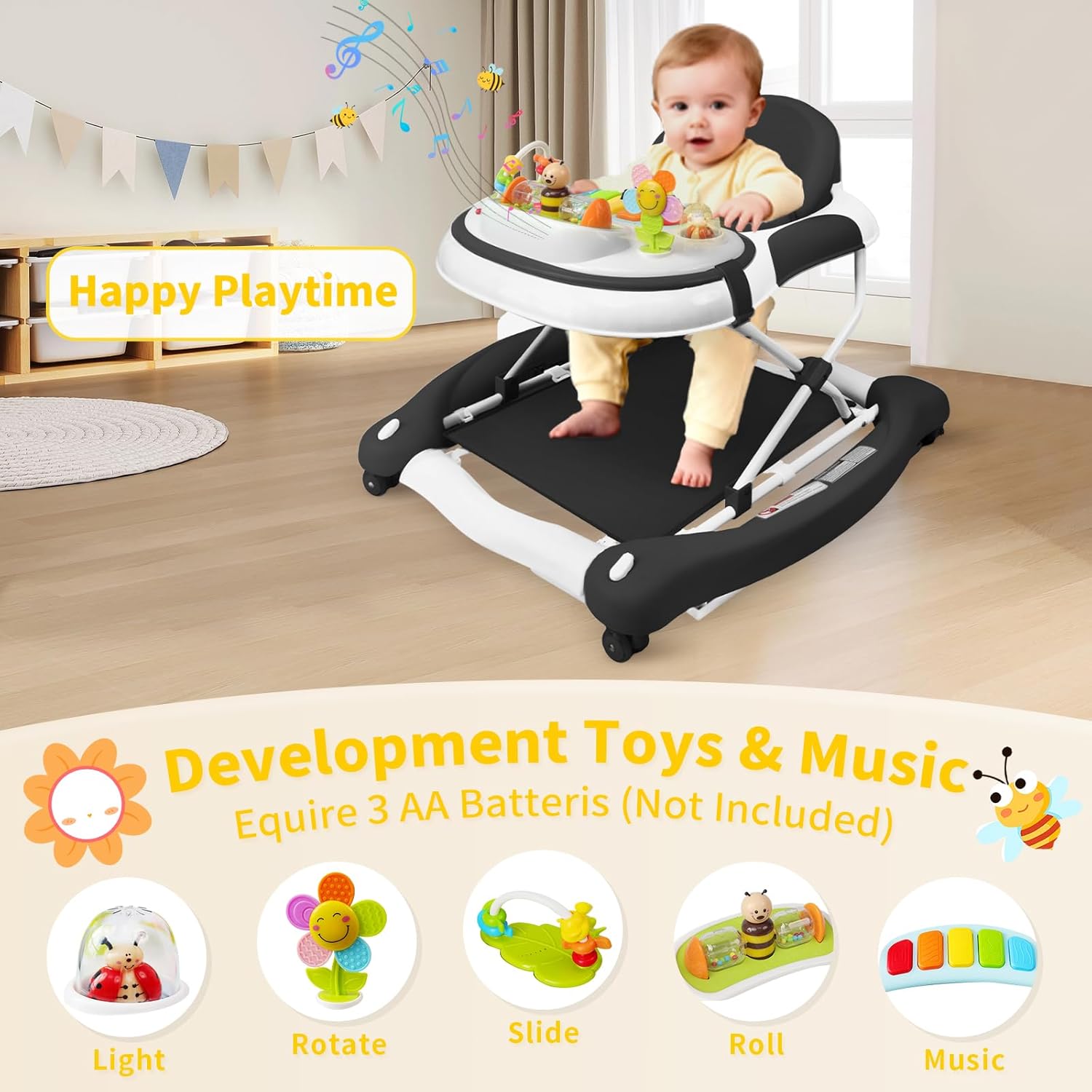 PRVAETU 5 in 1 Baby Walker (Walk,Jumper,Rocking,Push,Eating Mode) for Boys Girls,Foldable,Music & Light,Height Adjustable,Wheels for Infant Babies