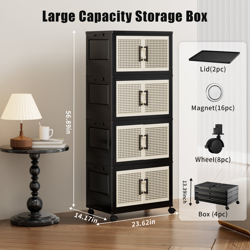 PRVAETU Stackable Storage Bins with Lids Storage Containers W/ Wheels,Collapsible Plastic Closet Organizers for Home,Office,Dorm