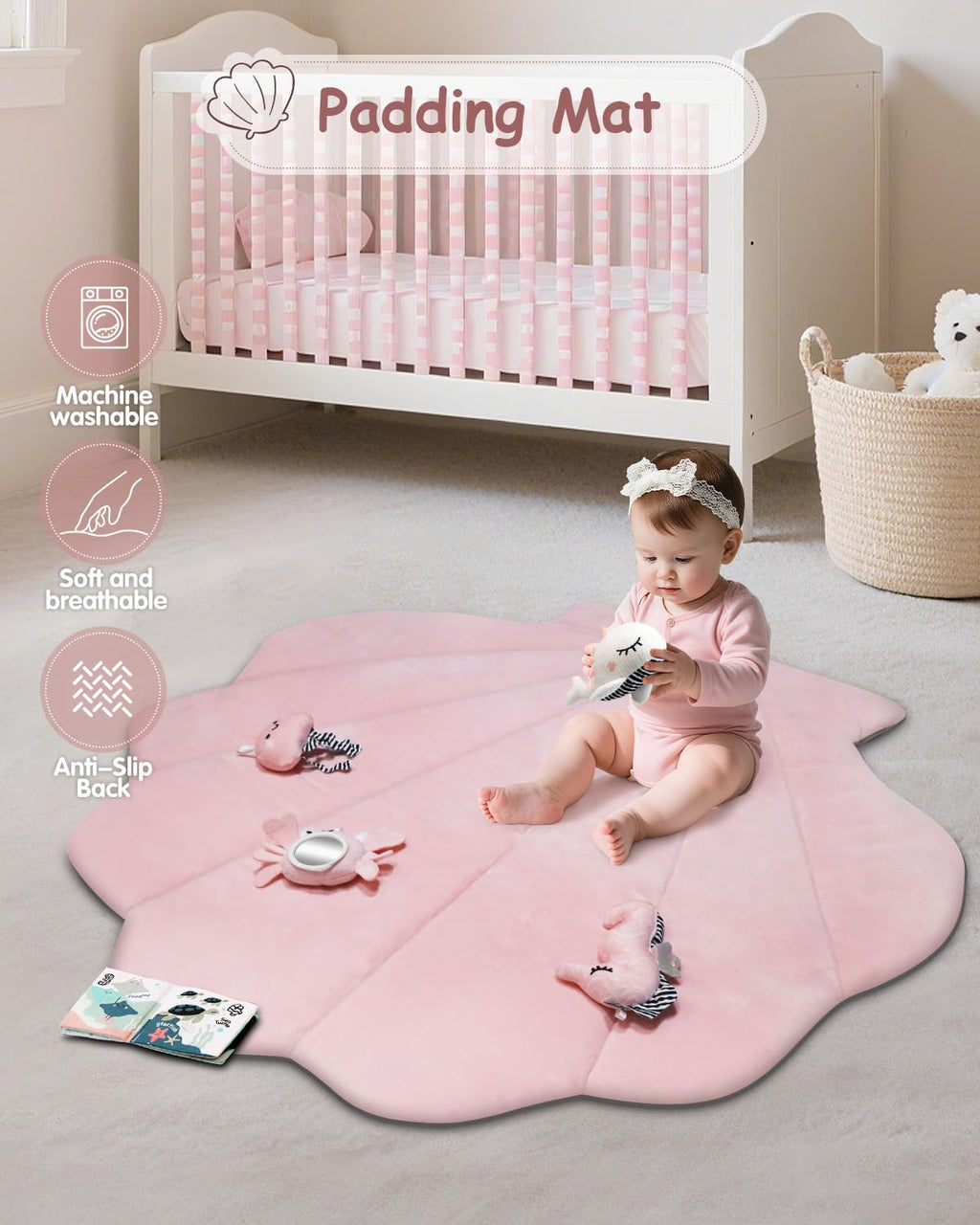 PRVAETU Baby Play Gym Mat, Oversize Tummy Time Activity Mat with 6 Detachable Toys for Infant 0-12 Months Sensory Exploration Skill Development