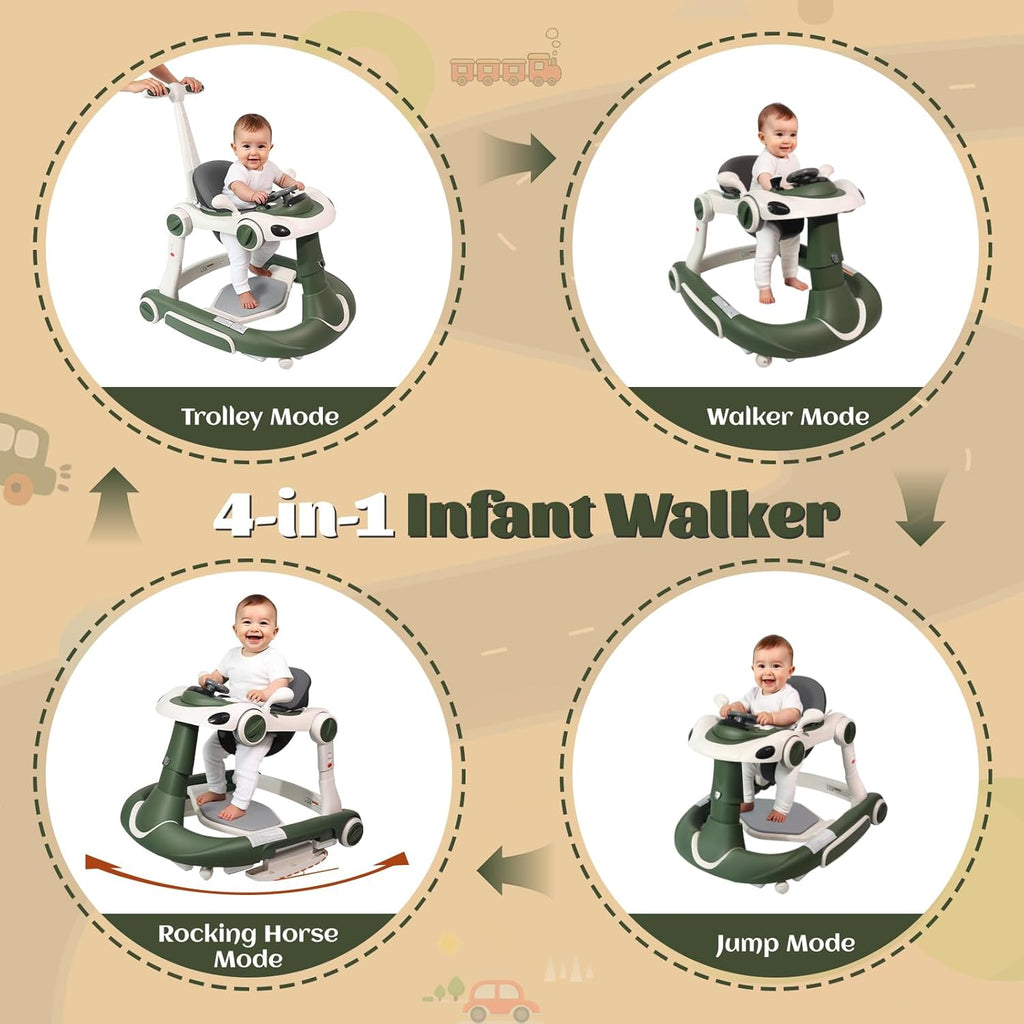 PRVAETU 5 in 1 Baby Walker for Boys Girls,Foldable,Music,Light,Jumper,Rocking,Push,Height Adjustable Training Activity for Babies Infant 6-18 Months