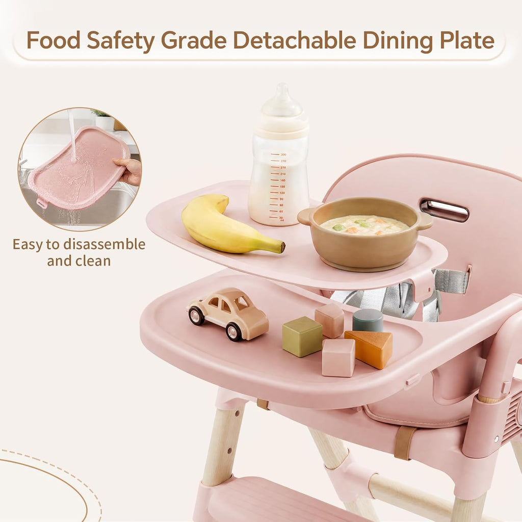 PRVAETU Convertible High Chair for Babies and Toddlers with Removable Easy-Clean Tray, Adjustable Legs, Foldable Feeding Chair