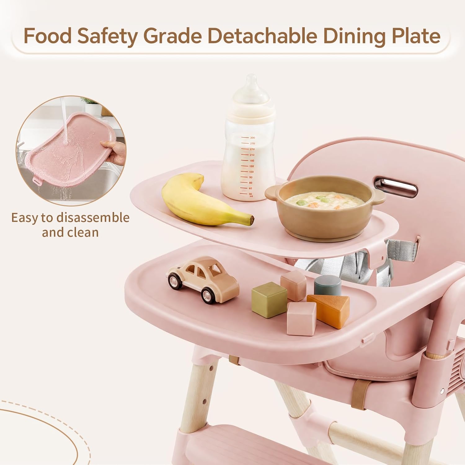PRVAETU Convertible High Chair for Babies and Toddlers with Removable Easy-Clean Tray, Adjustable Legs, Foldable Feeding Chair