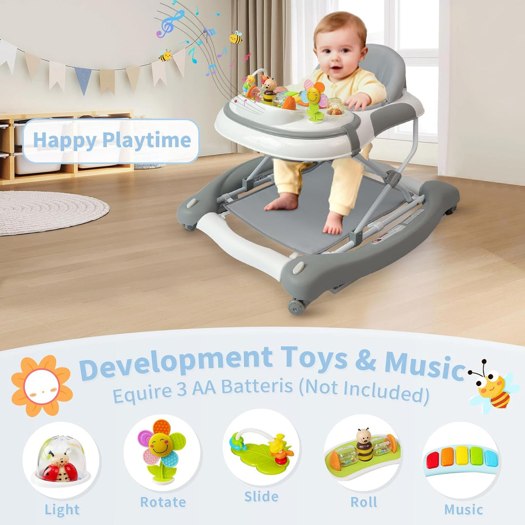 PRVAETU 5 in 1 Baby Walker (Walk,Jumper,Rocking,Push,Eating Mode) for Boys Girls,Foldable,Music & Light,Height Adjustable,Wheels for Infant Babies