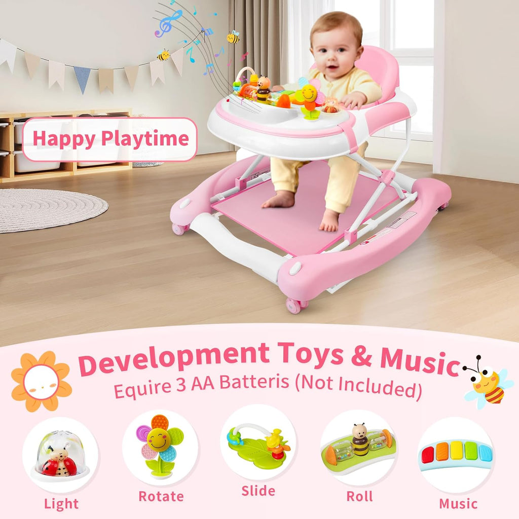 PRVAETU 5 in 1 Baby Walker (Walk,Jumper,Rocking,Push,Eating Mode) for Boys Girls,Foldable,Music & Light,Height Adjustable,Wheels for Infant Babies
