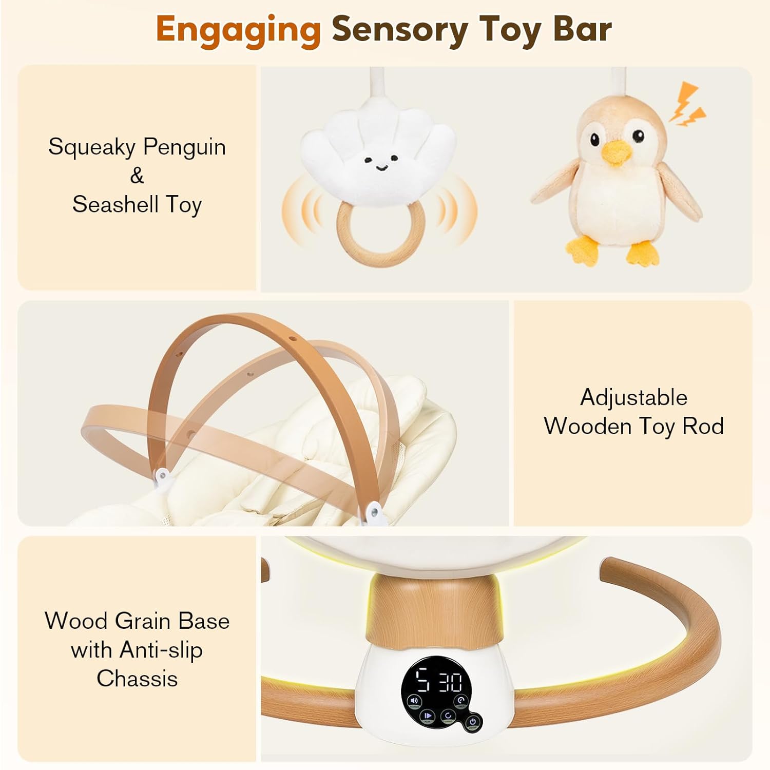 PRVAETU Electric Baby Swing for Infants, Portable Swing with Bluetooth,5 Speeds,3 Timers,10 Lullabies,5-Point Harness,Remote Control